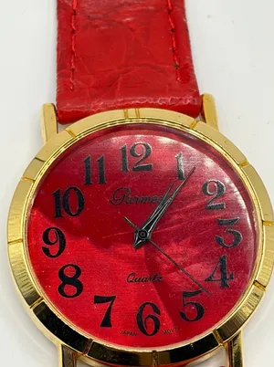 Parmeni Quartz Gold‎ Tone Red Dial Leather Band Women's Watch thumbnail 1