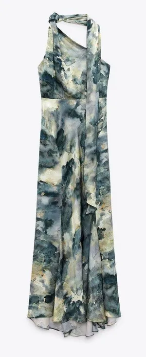Zara dress halter maxi satin effect gown wedding party coctail bodycon scarf thumbnail 8