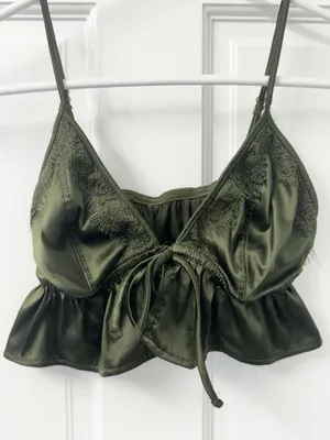 Aerie Green Lace Bralette Top Bra Cami Cropped M thumbnail 2