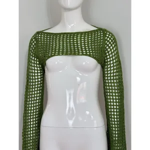 Women Open Knit Bolero Shrug Long Flare Sleeve Crop Top Cover Up Festival Size S thumbnail 4
