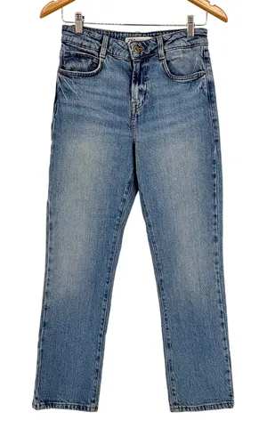 Zara‎ Straight Leg Jeans Womens 4 Light Blue High Rise Distressed Denim Turkey thumbnail 1