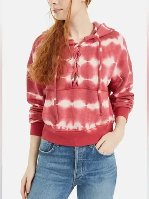 Free People Movement Pink Believer Lace Up Cropped Pullover Hoodie Sweatshirt XS thumbnail 1