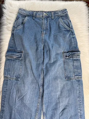 H&M Divided Blue Denim Baggy Fit Cargo Jeans thumbnail 3