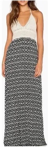 Surf Gypsy Crochet Bodice Halter Maxi Dress Sz M thumbnail 1