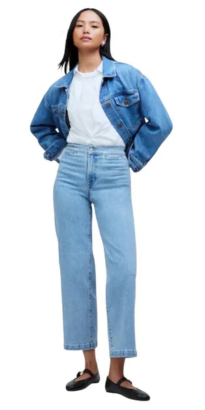 Madewell Emmett Wide-Leg High-Rise Jeans Light Wash Size 27 Cropped‎ Denim thumbnail 1