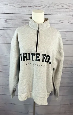 White Fox Los Angeles Quarter Zip Sweatshirt S/M Gray Oversized Pullover￼ thumbnail 1