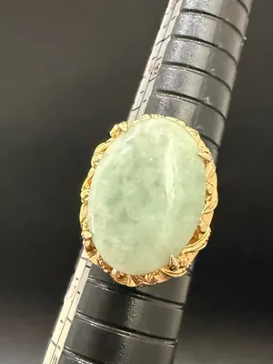 Vintage Gold-plated Jade Jadeite Stone Cabochon Cocktail Ring Size 6 thumbnail 5