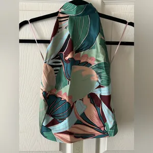 Rachel Zoe Women’s 2-Piece Tropical‎ Palm Print Satin Halter & Pant Set Small thumbnail 7