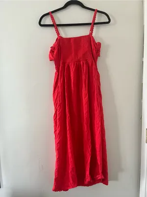 Old Navy Red Bow Front Midi Dress Small Cotton Resort Vacation Euro Summer thumbnail 6