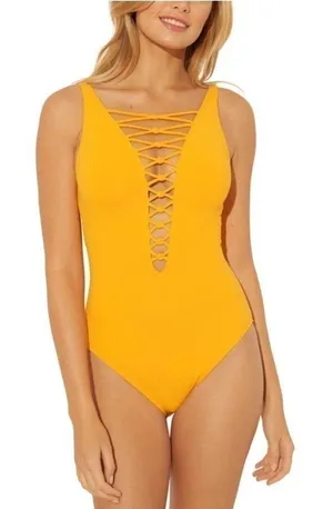 Bleu Rod Beattie Plunge One-Piece 4‎ Yellow Swimsuit thumbnail 1