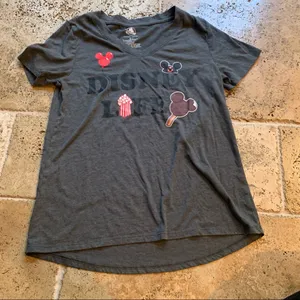 Disney Life Parks Gray V Neck T Shirt Mickey Bar Popcorn Ears Balloon S thumbnail 2