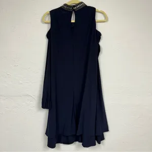 X by Xscape Blue Beaded Collar Formal Mini Dress Women 16 Babydoll Cold Shoulder thumbnail 13
