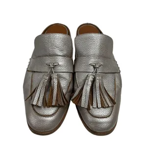 Aquatalia Size 10 Stella Metallic Tumbled Mules Platinum Women's Tonal Tassels thumbnail 3
