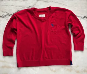 Vintage Abercrombie & Fitch Red Cropped Pocket Sweater Moose Logo Size Medium thumbnail 1