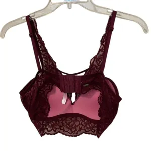 Pink Victoria's Secret Maroon Lace Push-up Bra Size Small Padded Underwire thumbnail 8
