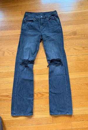 American Eagle Long Ripped Jeans Black  thumbnail 1