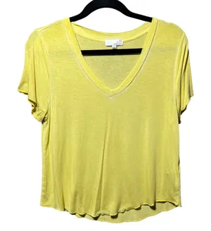 Ten‎ Sixty Sherman Womens Yellow V-Neck Short Sleeve Raw Hem Tee Shirt Large thumbnail 1
