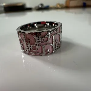 Christian Dior Vintage Pink Enamel Wide Band Ring Size 5 Silver Tone Number 2 thumbnail 3