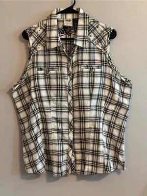 Harley-Davidson Womens 1W Plaid Sleeveless Studded Embroidered Snap‎ Shirt thumbnail 1