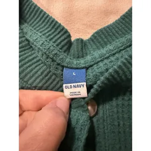 Old Navy Oversize Cozy Waffle Knit Cropped Henley Green Sz L thumbnail 3