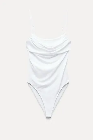 ZARA Draped Polyamide Bodysuit WHITE thumbnail 1