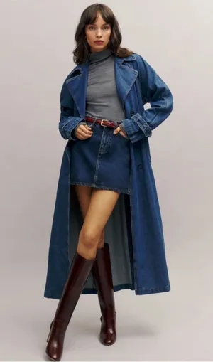 Reformation Lydia High Rise Denim Mini Skirt dark wash blue 32 thumbnail 1