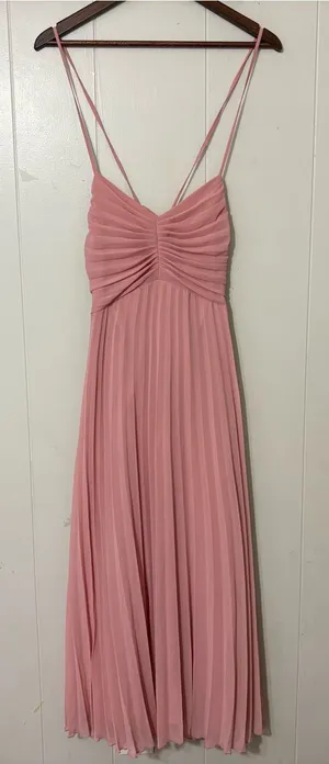 ASOS Design Pleated Midi Dress Pink Strappy Open Back NWT Size 8 Wedding thumbnail 1