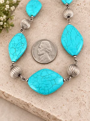 Southwestern Faux Turquoise Statement Necklace w/ Silver Accents PRETTY thumbnail 5