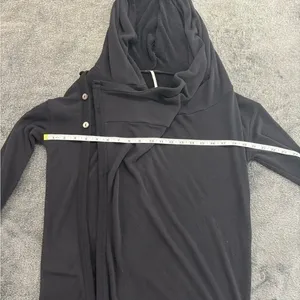 Free People Womens Asymmetrical Button Front Hooded Fleece‎ Top Black XS thumbnail 4