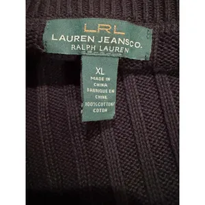 LRL Lauren Ralph Lauren Ribbed Cotton Boat Neck Sweater XL‎ Black Shoulder Zip thumbnail 6