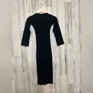 Zara Trafaluc Colorblock Bodycon Dress Black White Midi Fitted Size M thumbnail 2