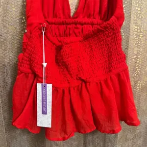 Lotus & Lavender Red Deep V Neck Studded Halter Ruffle Hem Top Medium NWT thumbnail 5