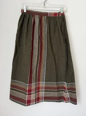Vintage 70s/80s Claude Plaid Fringe Midi Skirt XS 🔴 thumbnail 1