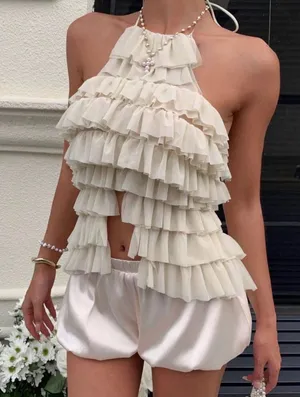 Shein Cream Ruffle Blouse thumbnail 1