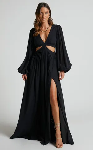 New Showpo Paige Maxi Dress Side Cut Out Balloon Sleeve Dress -Large MSRP $119 thumbnail 1