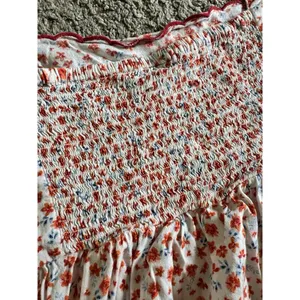 Old Navy Red Floral Smocked Square Neck Blouse Size 4X Peasant thumbnail 5