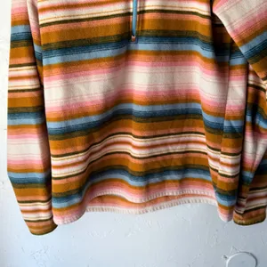 Eddie Bauer Fleece Pullover Striped Quarter Zip Pink Blue Brown Western Aztec‎ thumbnail 3