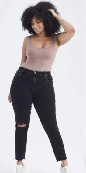 Abercrombie & Fitch Curve Love The Mom High Rise Skinny Jean Black Destroy 26 2R thumbnail 2