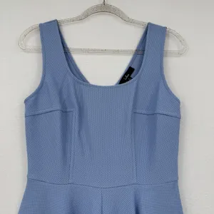 Lulus Fit & Flare Mini Dress Blue Textured Sleeveless Zip Back Chic Summer Sz L thumbnail 3