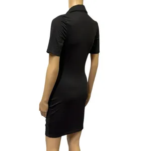 Source Unknown Black Ruched Bodycon Full Button Front Short Sleeve Mini Dress Womens Small thumbnail 5