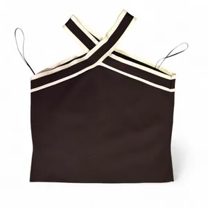 Sincerely Jules Black Contrast Trim Cross Front Halter Knit Crop Top M thumbnail 3