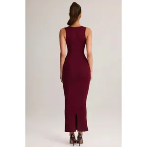 Oh Polly Ainslee Modal Square-Neck Bodycon Midi Dress in Wine Size XL thumbnail 2
