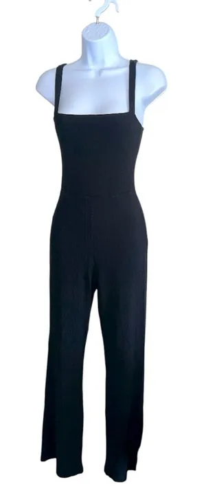 Reformation Ribbed Knit‎ Wide-Leg Jumpsuit Black XS thumbnail 1