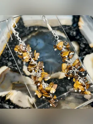 Nuggets of Golden Yellow Tiger Eye Earrings 2 1/2” thumbnail 11