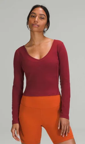 lululemon athletica Long Sleeve Scoop-Neck Top in Burgundy 1100 thumbnail 1