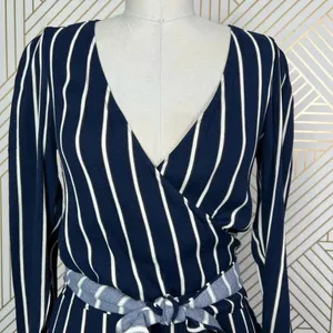 Reformation Zircon Wrap Mini Dress Navy Blue Capone Stripes Size‎ US 0 thumbnail 5