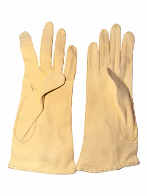 Source Unknown Light Yellow Leather Women's Gloves with Stitch Detail thumbnail 2