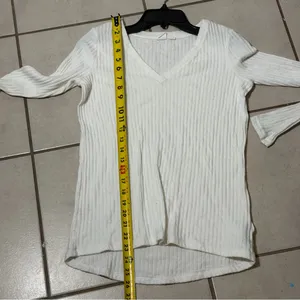 GAP‎ Women White Cream Ribbed Long Sleeve V-Neck Top Minimalist size XS thumbnail 6