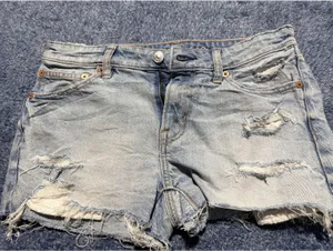 American Eagle Light Wash Distressed Denim Shorts with Frayed Hem thumbnail 1