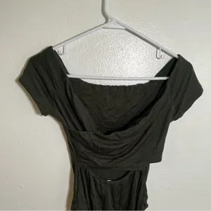 Lush Women's Size Small Off Shoulder Bodysuit Dark Green Open Cross Back Stretch thumbnail 8